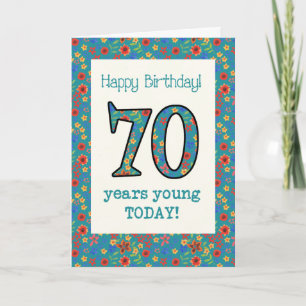 Retro Blommigt Birthday Card 70 Years Young Kort