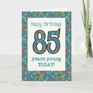 Retro Blommigt Birthday Card 85 Years Young Kort