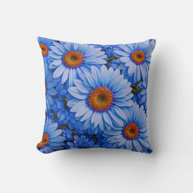Retro blommigt blue solblommor blue daisy mönster kudde (Framsida)