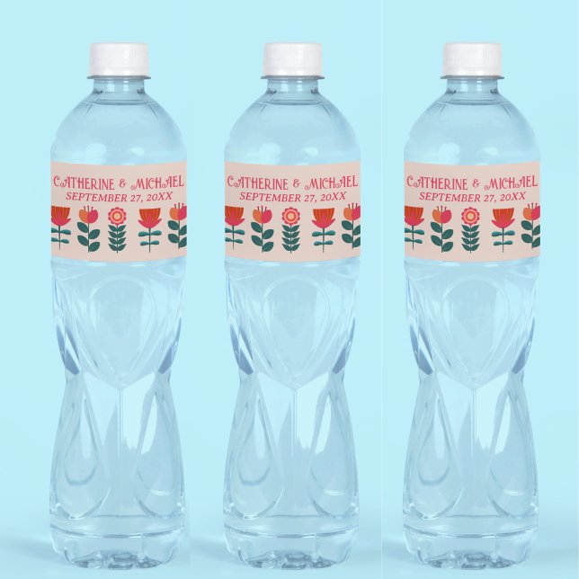 Retro Blommigt Boho Bright och fet Bröllop Vattenflaskor Etikett (Skapare uppladdad)