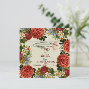 Retro Blommigt Boho bröllopsinbjudan Inbjudningar