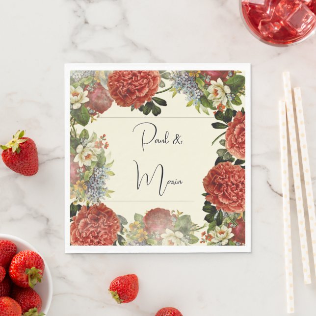 Retro Blommigt BOHO-bröllopsinbjudan Pappersservett (Insitu)