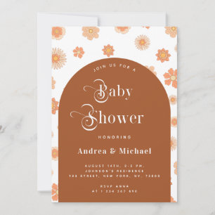 Retro Blommigt & Boho Terracotta Arch Baby Shower Inbjudningar