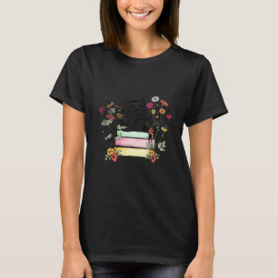 Retro Blommigt Bok och kattmask, katt T Shirt