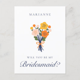 Retro Blommigt Bridesmaid Frieri Vykort