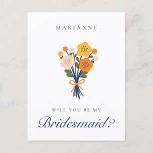 Retro Blommigt Bridesmaid Frieri Vykort