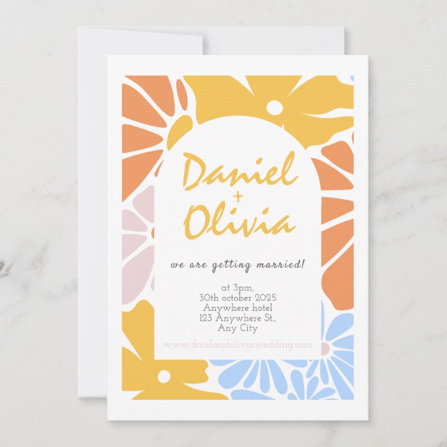 Retro Blommigt Bröllop Inbjudningar (Framsida)