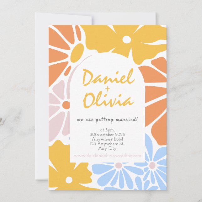 Retro Blommigt Bröllop Inbjudningar (Framsida)