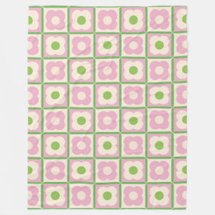 Retro Blommigt Checker Mönster Rosa och Grönt Fleecefilt