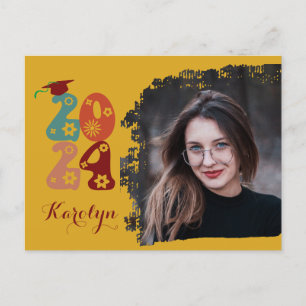 Retro Blommigt Chic Photo Studenten Inbjudan Vykort
