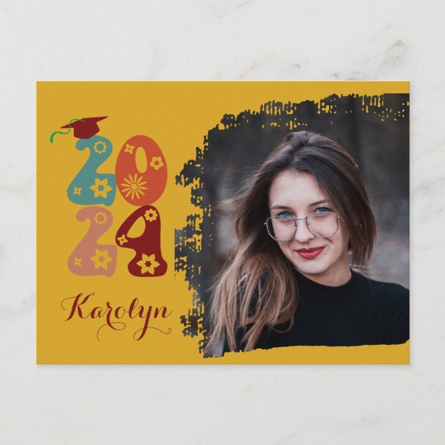 Retro Blommigt Chic  Photo Studenten Inbjudan Vykort (Framsida)