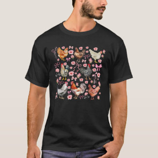 Retro Blommigt Chicken Coquette Bows Farm Animal F T Shirt