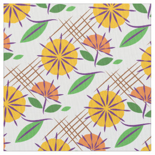 Retro Blommigt Contemporary Mönster Gult + Orange Tyg