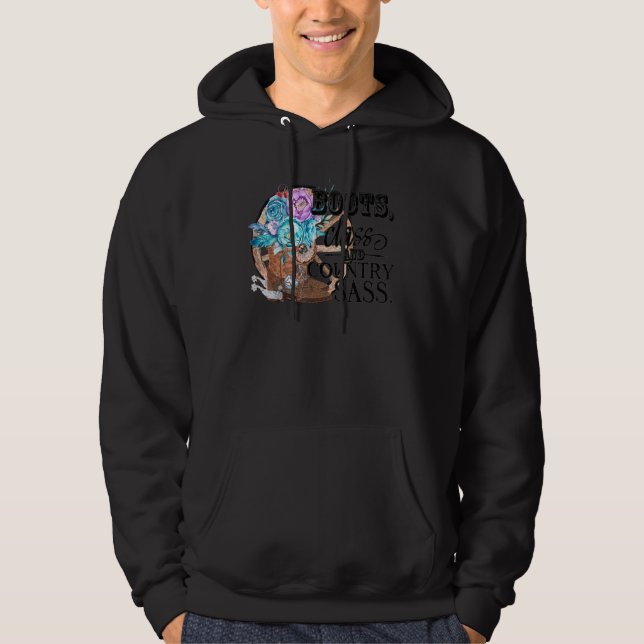 Retro Blommigt Cowgirl Boot Class Land Sass Peace Hoodie (Framsida)