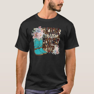 Retro Blommigt Cowgirl Boot Sparka upp dammen West T Shirt