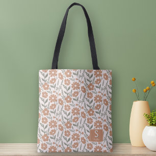 Retro Blommigt Daisy Mönster Monogram Namn Tygkasse