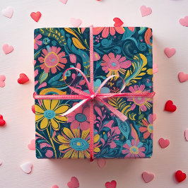 Retro Blommigt Daisy Valentiness Gift for Dotter Presentpapper