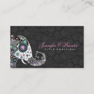 Retro Blommigt Elephant & Black Damasks Visitkort