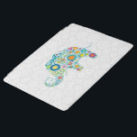 Retro Blommigt Elephant White Damasks iPad Skydd<br><div class="desc">Retroblommor i en form av en elefant över vita geometriska cirklar,  fördämningar.</div>