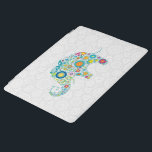Retro Blommigt Elephant White Damasks iPad Skydd<br><div class="desc">Retroblommor i en form av en elefant över vita geometriska cirklar,  fördämningar.</div>