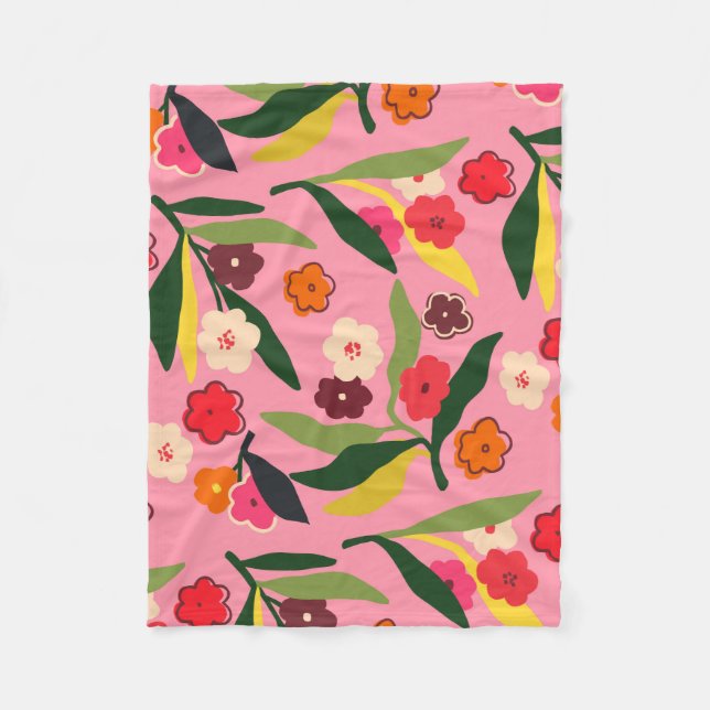 Retro Blommigt Fält Fleecefilt (Framsidan)