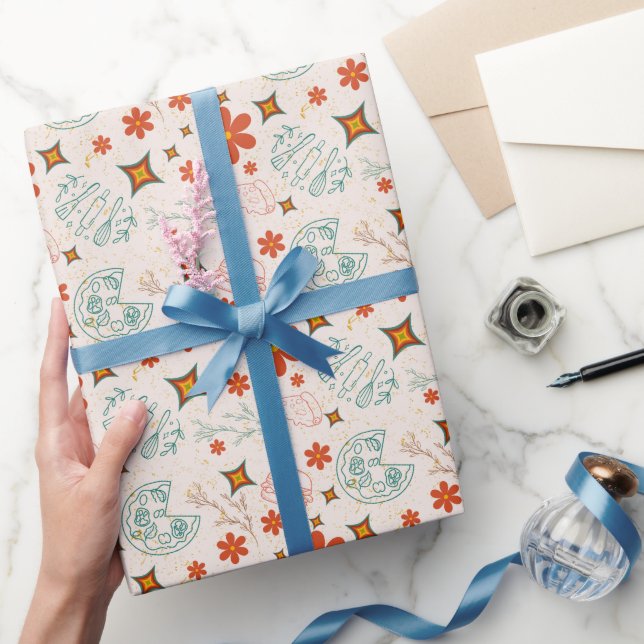 Retro Blommigt Fast Food Mönster Presentpapper (Gifting)