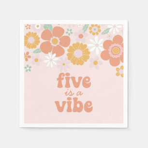 Retro Blommigt Fem är en Vibe-fyller 5 år Pappersservett