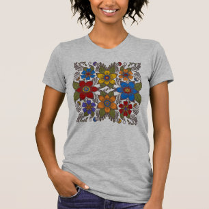 Retro Blommigt Folk Art Design T Shirt
