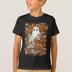 Retro Blommigt Ghost Cute Pumpkin Autumn Halloween T Shirt