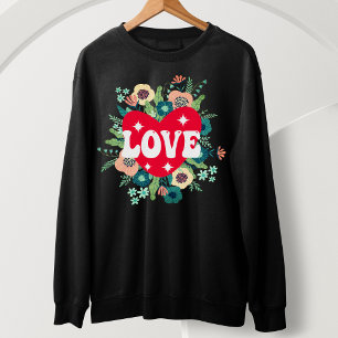 Retro Blommigt Heart Kärlek Alla hjärtans dag T Shirt