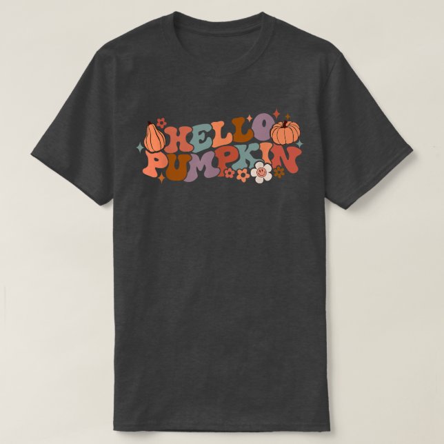 Retro Blommigt Hej Pumpkin Fall Harvest Pumpkin Se T Shirt (Design framsida)