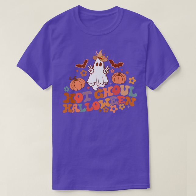 Retro Blommigt Hett Ghoul Halloween Ghost Pumpkin  T Shirt (Design framsida)