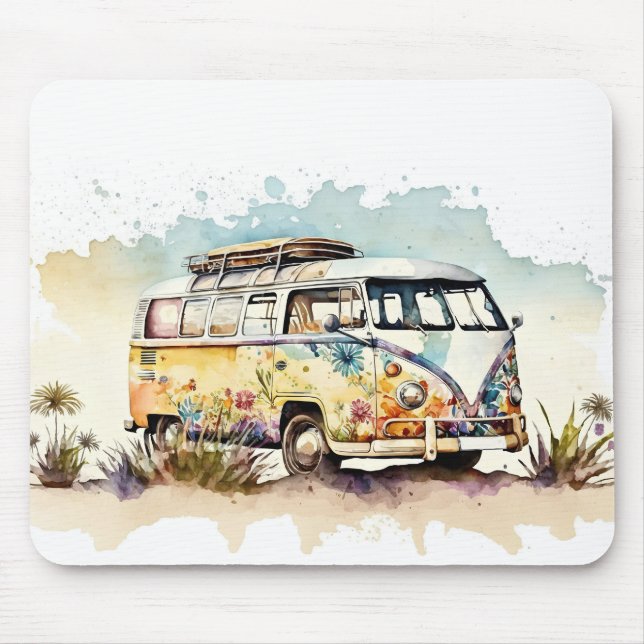 Retro Blommigt Hippie Buss Musmatta (Framsidan)