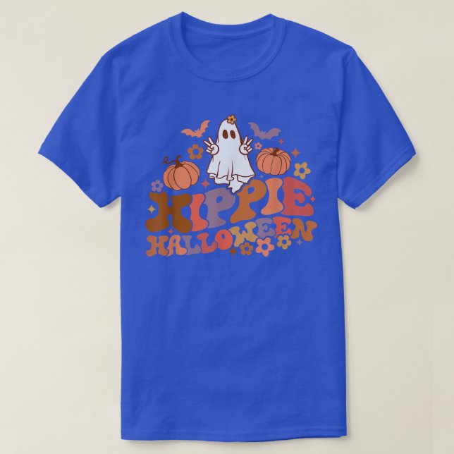 Retro Blommigt Hippie Halloween Ghost Pumpkin Spoo T Shirt (Design framsida)