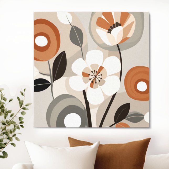 Retro Blommigt i mitten av århundradet - modern Canvastryck (Transform your space with the timeless beauty of mid century modern floral canvas. )