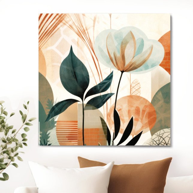 Retro Blommigt i mitten av århundradet - modern Canvastryck (Transform your space with the timeless beauty of mid century modern floral canvas. )