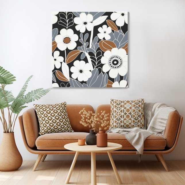 Retro Blommigt i mitten av århundradet - modern Canvastryck (Mix n' match in retro mid century modern style with a  retro floral canvas from Wild on Flowers)
