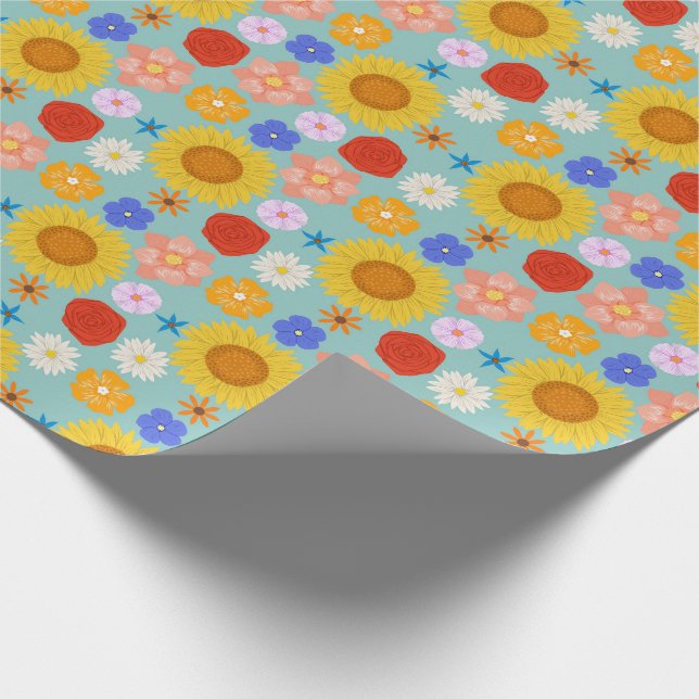 Retro Blommigt Inpackningspapper Presentpapper (Hörn)