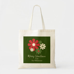 Retro Blommigt jul Blommor Red Grönt Namn Tygkasse