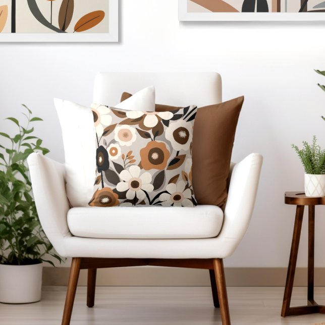 Retro-Blommigt Kudde (Transform your space with the timeless beauty of mid century modern floral throw pillow.)