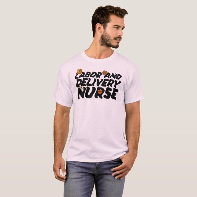 Retro Blommigt Labour and Delivery Nurse - RN T Shirt (Hel framsida)