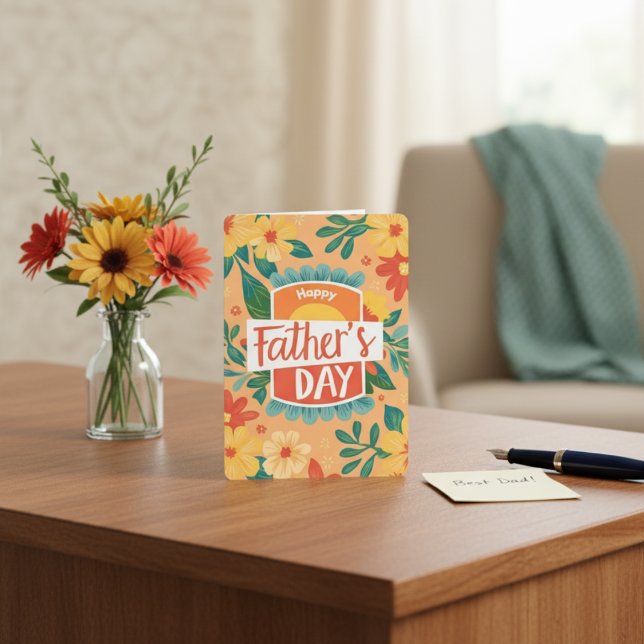 Retro Blommigt Lycklig Fars dag-kort Julkort (Retro Floral Happy Father's Day Card)