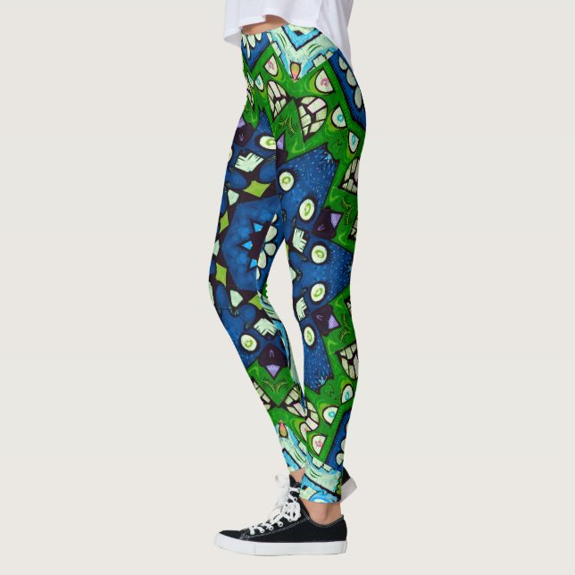 Retro Blommigt Mandala Mosaic Boho Leggings (Vänster)