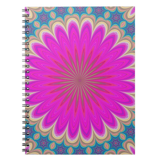 Retro Blommigt Mandala Psychedelic Flower Power Anteckningsbok (Framsidan)