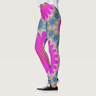 Retro Blommigt Mandala Psychedelic Flower Power Leggings