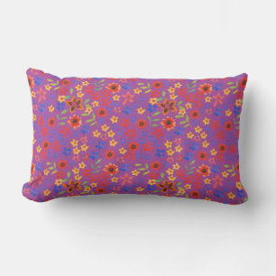 Retro Blommigt Miniprint on Magenta Lumbar Pillow Lumbarkudde