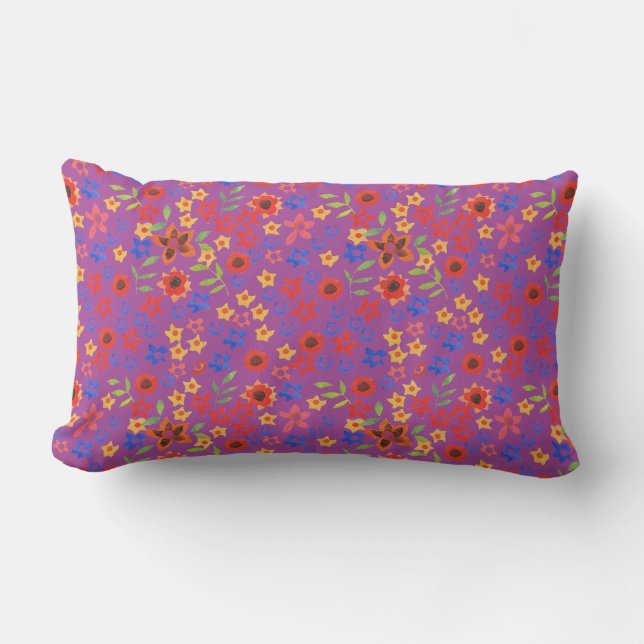 Retro Blommigt Miniprint on Magenta Lumbar Pillow Lumbarkudde (Framsida)