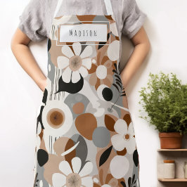 Retro Blommigt Modern Namn Apron i mitten av århun