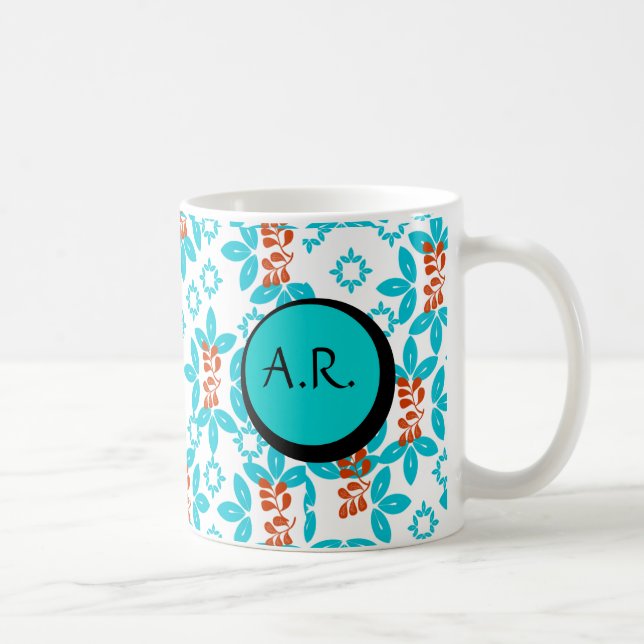 Retro Blommigt Monogrammed Kaffemugg (Höger)
