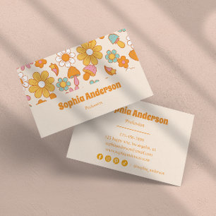 Retro Blommigt & Mushroom Cute Boho Visitkort